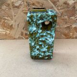 Antique marei vase rectangle shape fat lava green & white vintage