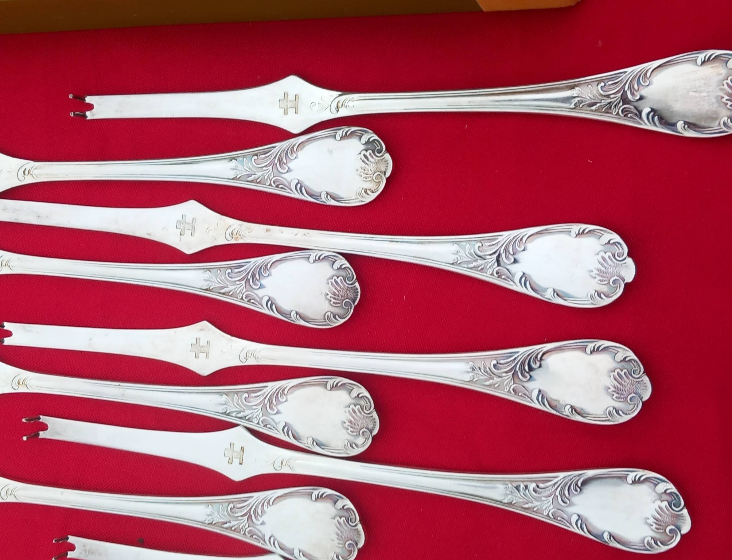 Christofle 12 lobster curettes - marly model - silver metal
