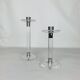 Pair of vintage plexiglass and chrome metal candlesticks