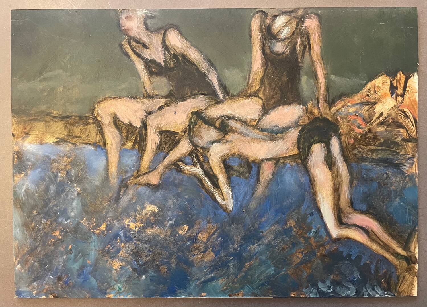 Painting of people at the swimming pool 20th century