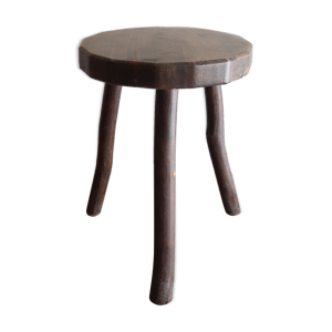 Tabouret brutaliste en bois foncé