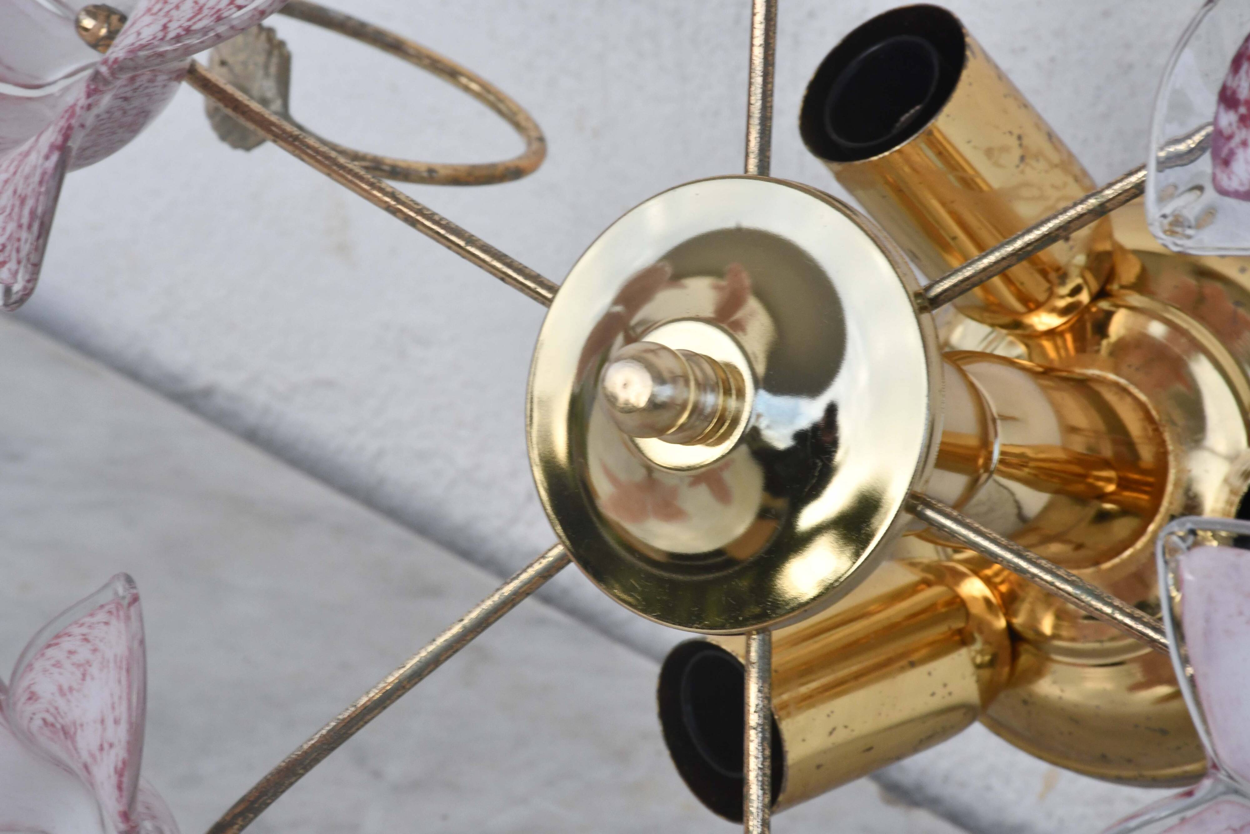 Set of 2 Charming Murano Vintage Ceiling Light Pink Flowers, 1970s