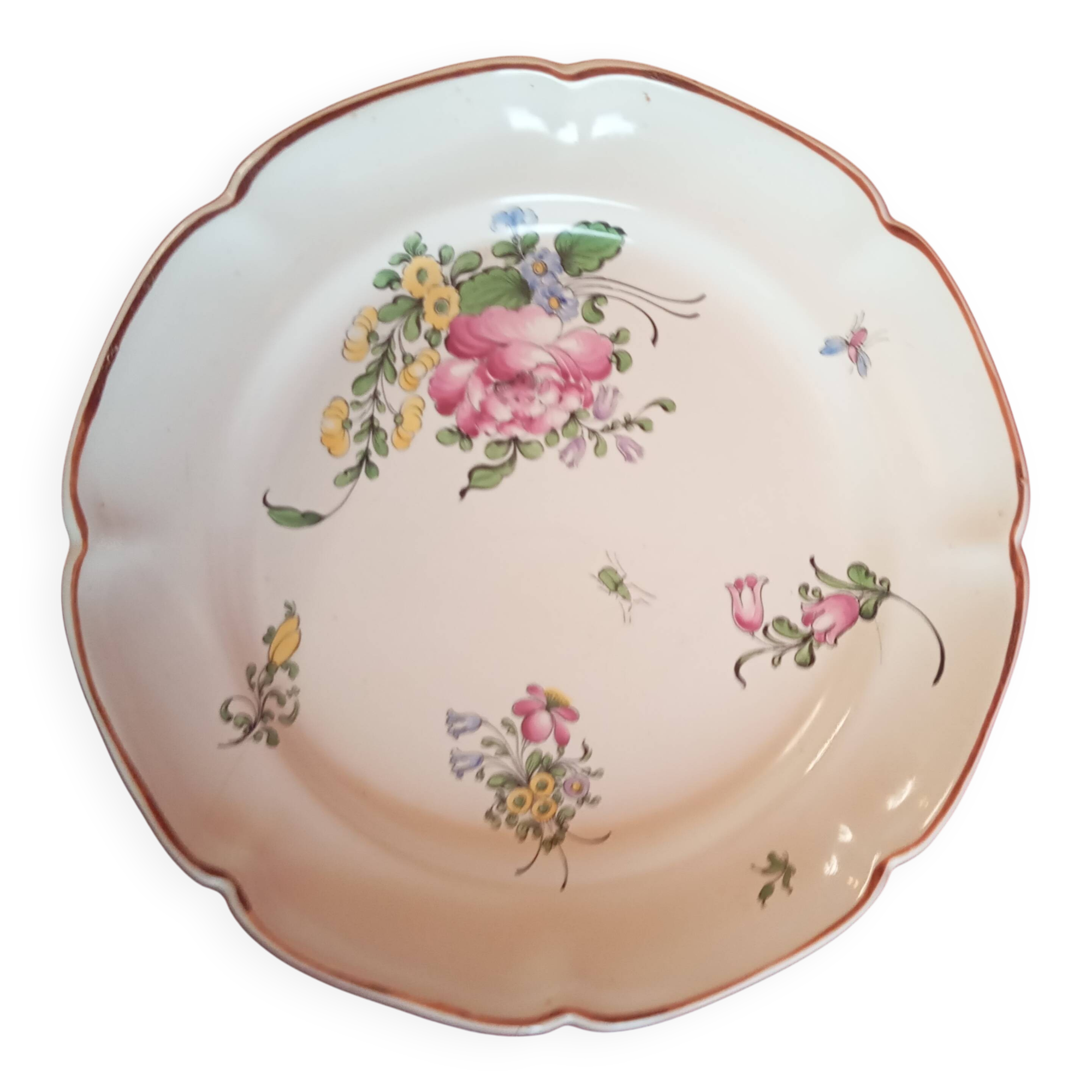 Plate with floral decor signed strasbourg