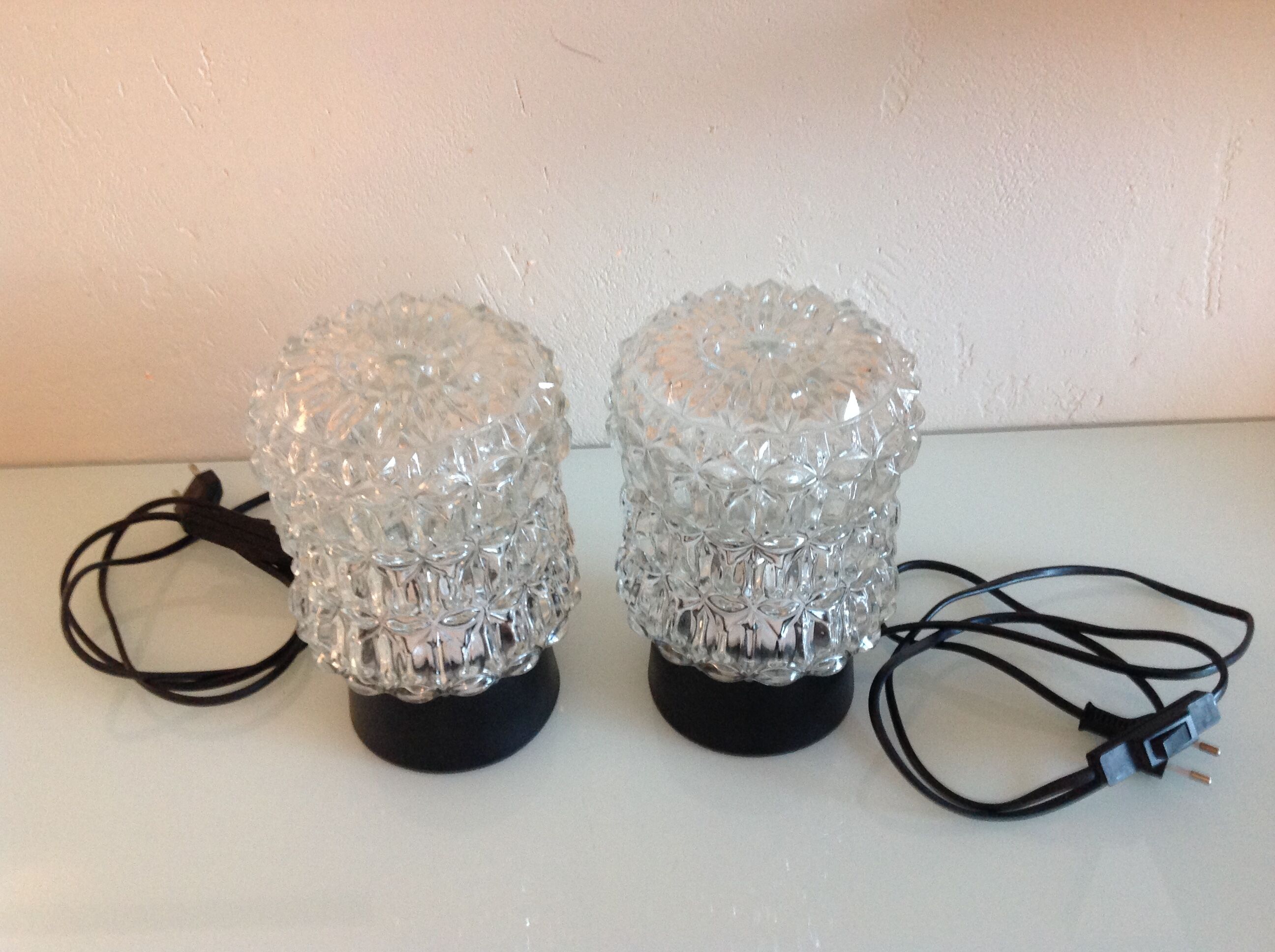 Paire de lampes de chevet en verre structuré / vintage années 60-70
