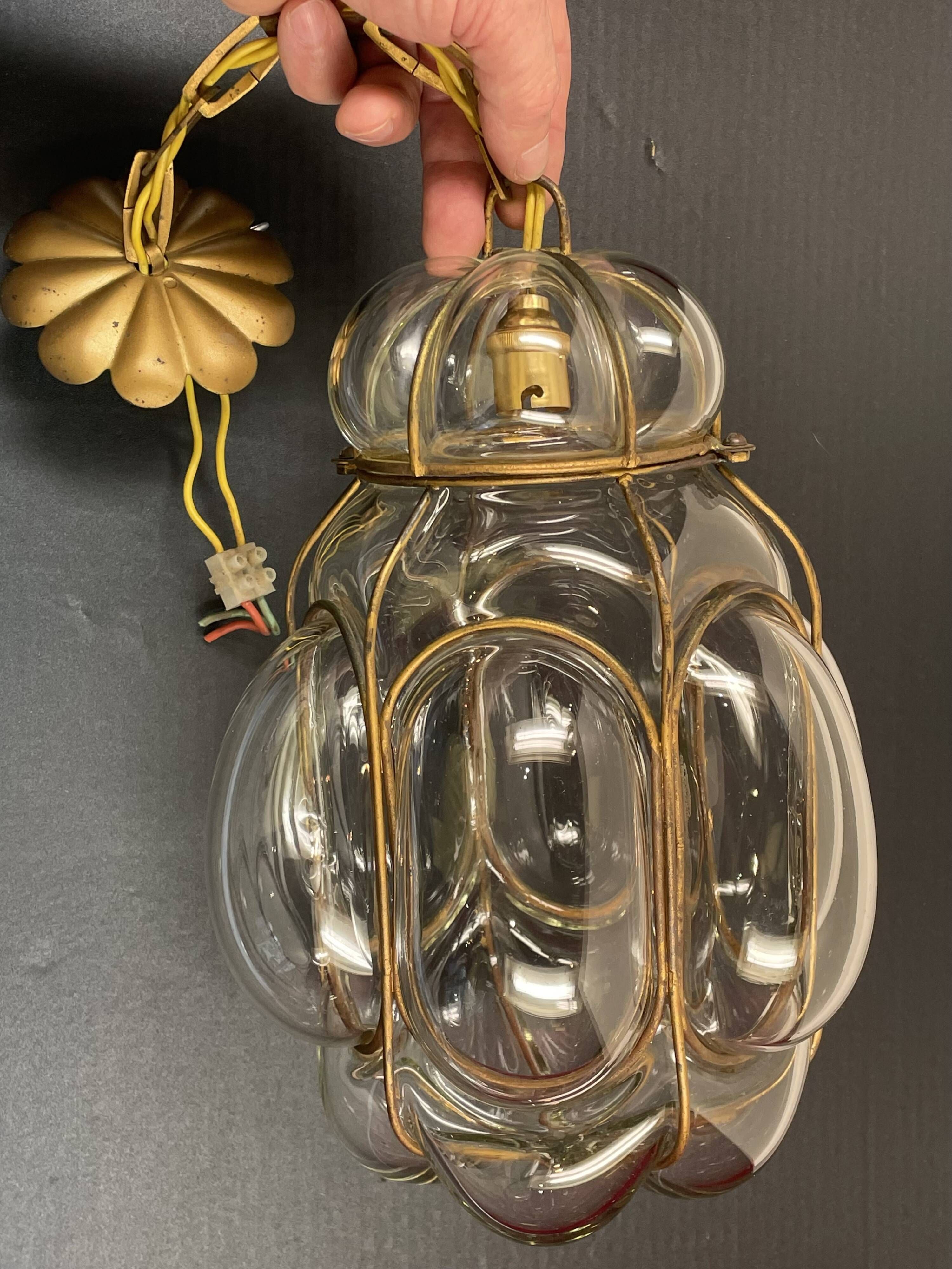 Old Venetian blown glass chandelier, Murano lighting fixture in wrought iron structure