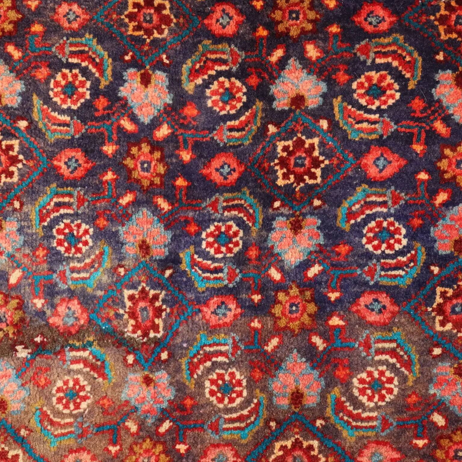 Tapis Bidjar ancien en coton et laine, gros nœud, 110 x 43 In