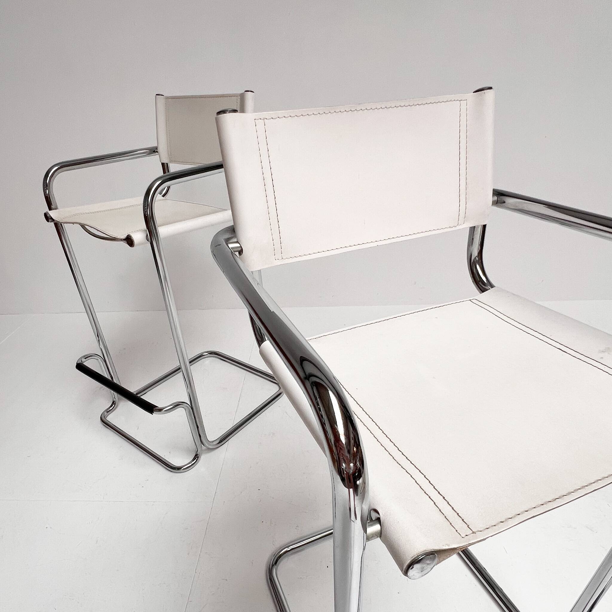 Set of 2 leather bar stools attributed to Mart Stam, 1970s
