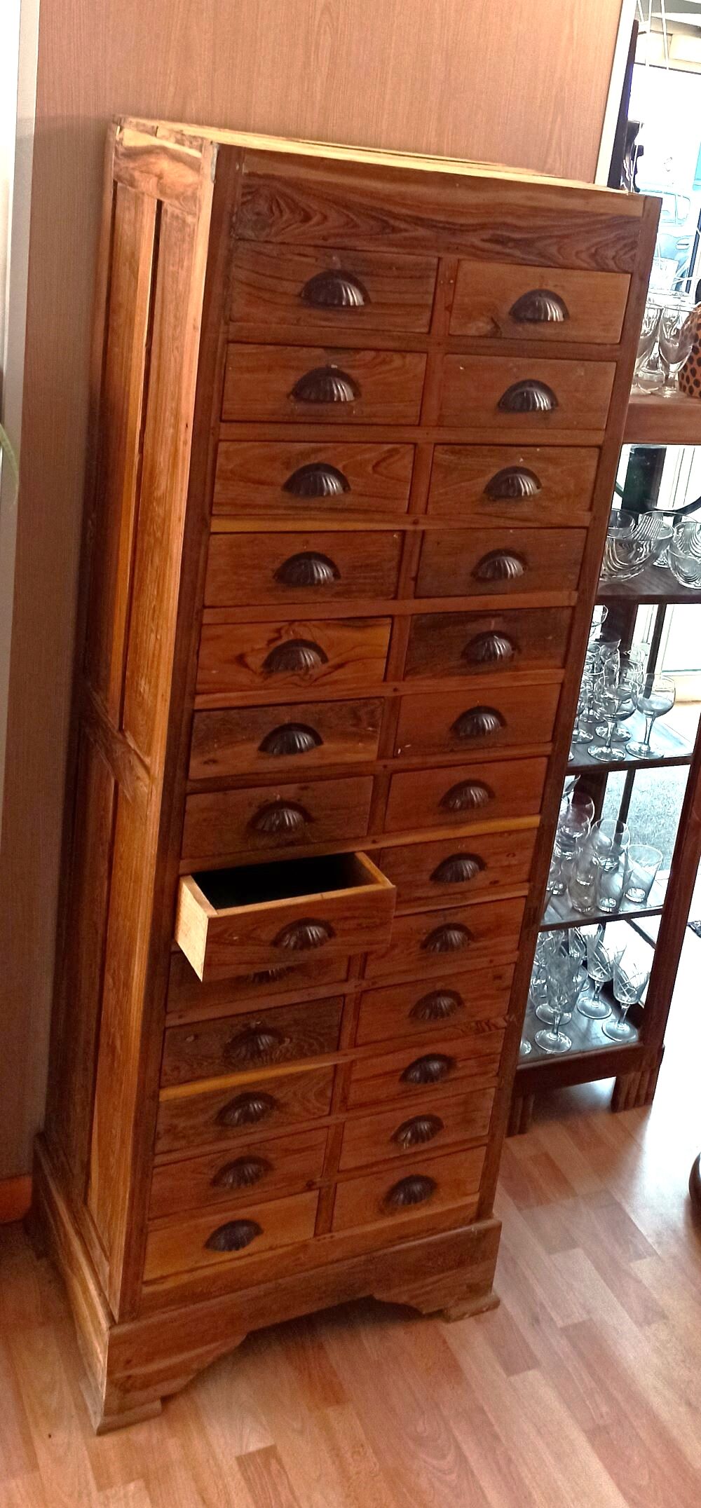Antique solid teak 26-drawer craft cabinet