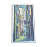 Signed Impressionist painting – Busy street scene