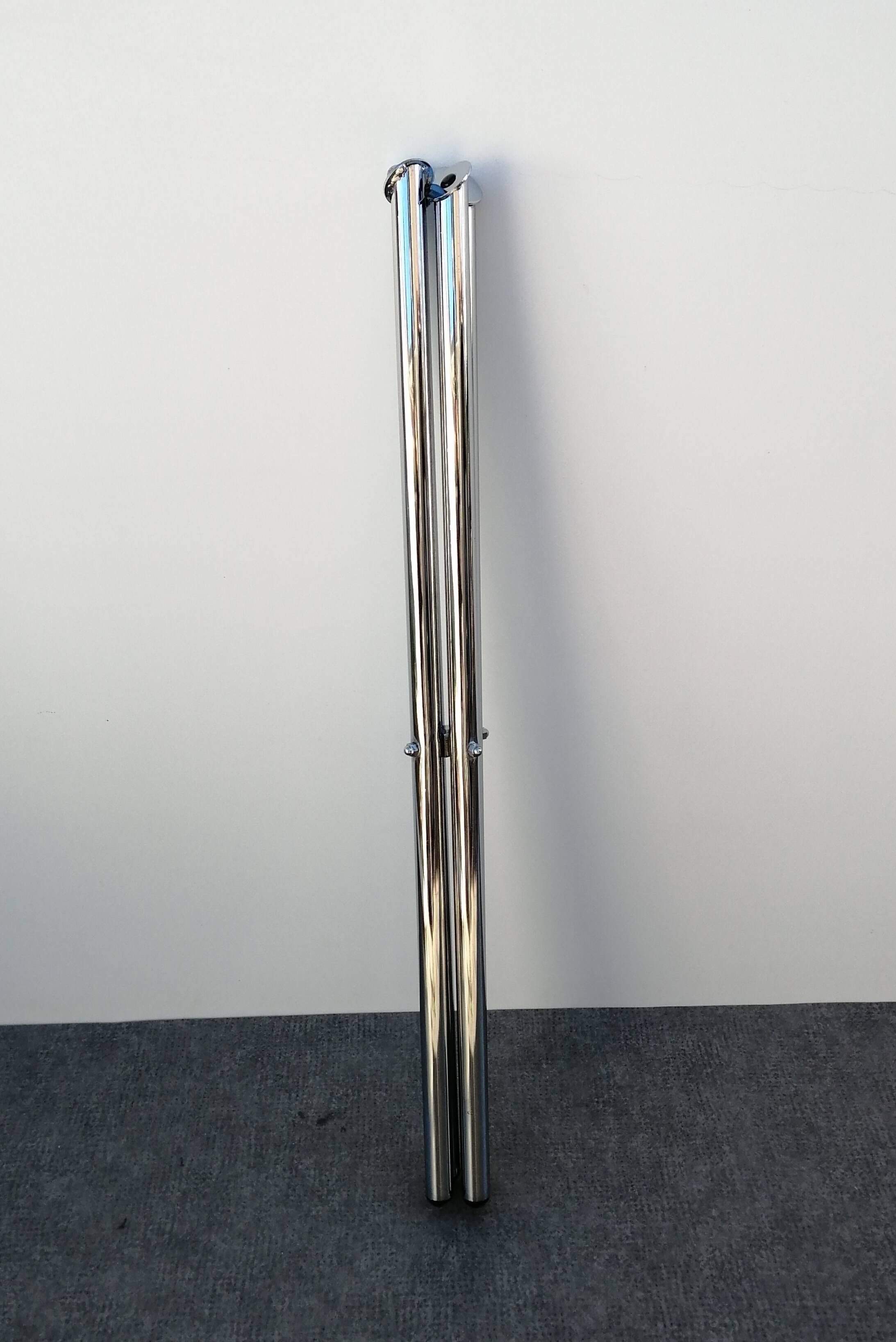 Designer smoked glass table, chrome Mikado base, vintage 1970