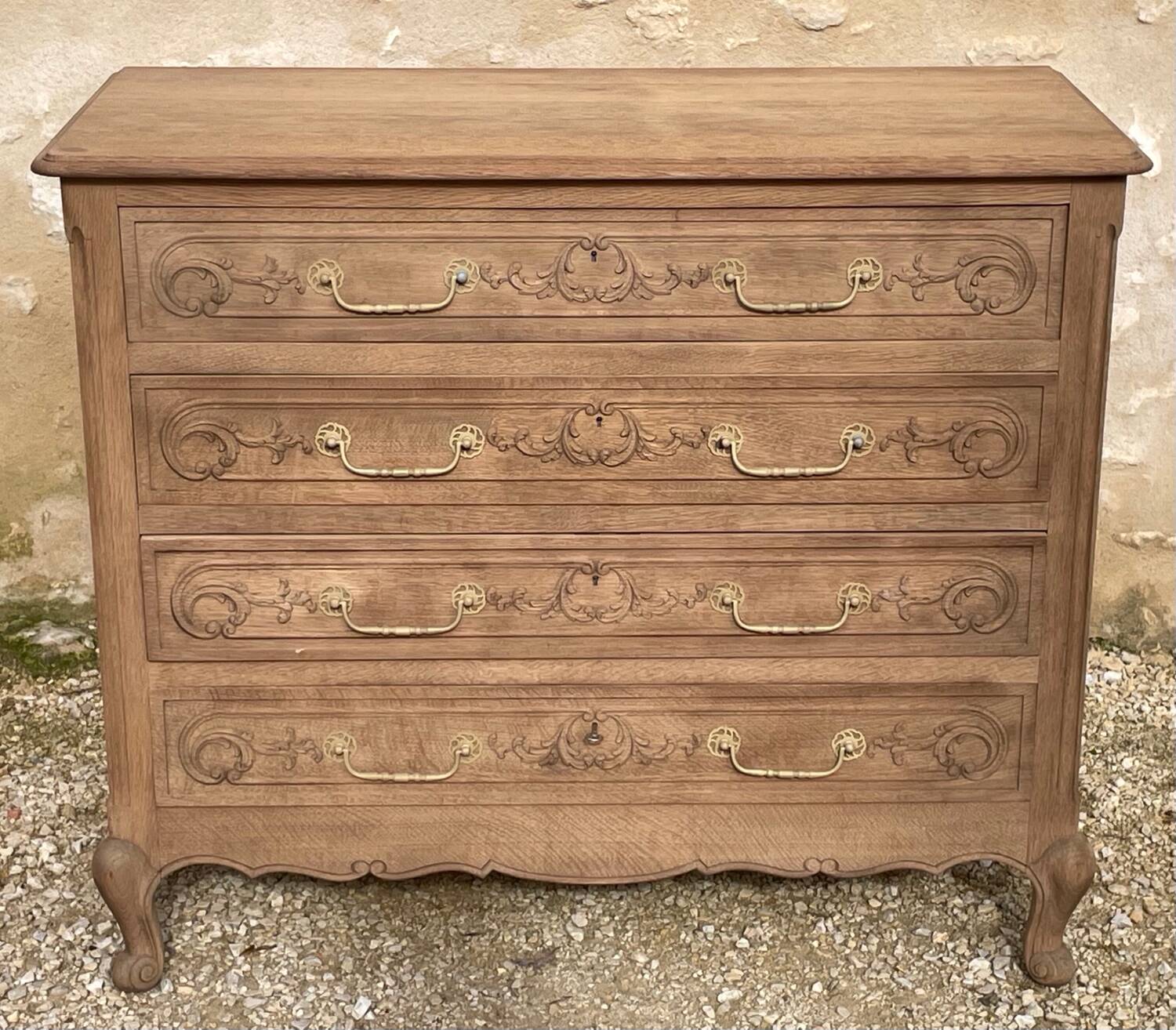 Large stripped oak chest of drawers
