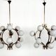 Stilnovo Italian Midcentury Chandelier, Brass & Opaline Glass, 1950s