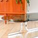 Oval coffee table in smoked glass and chrome, original double S design base, 1970.