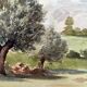 Painting Set of 3 watercolors Village and countryside early 20th century