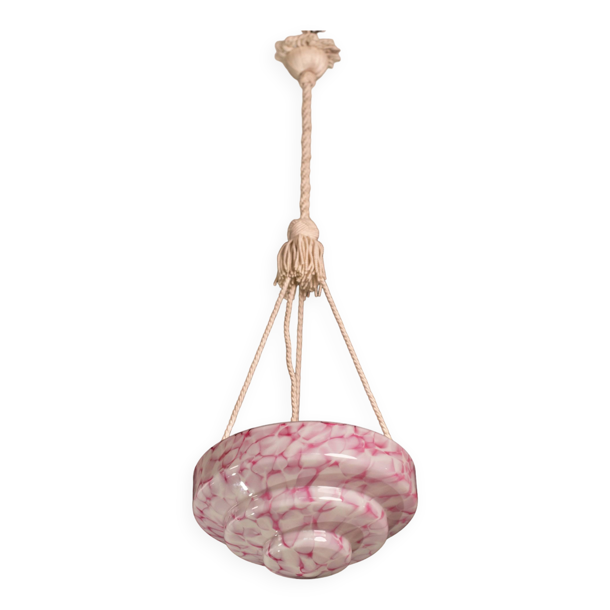 Pink Art Decò Vintage Glass Chandelier, 1950