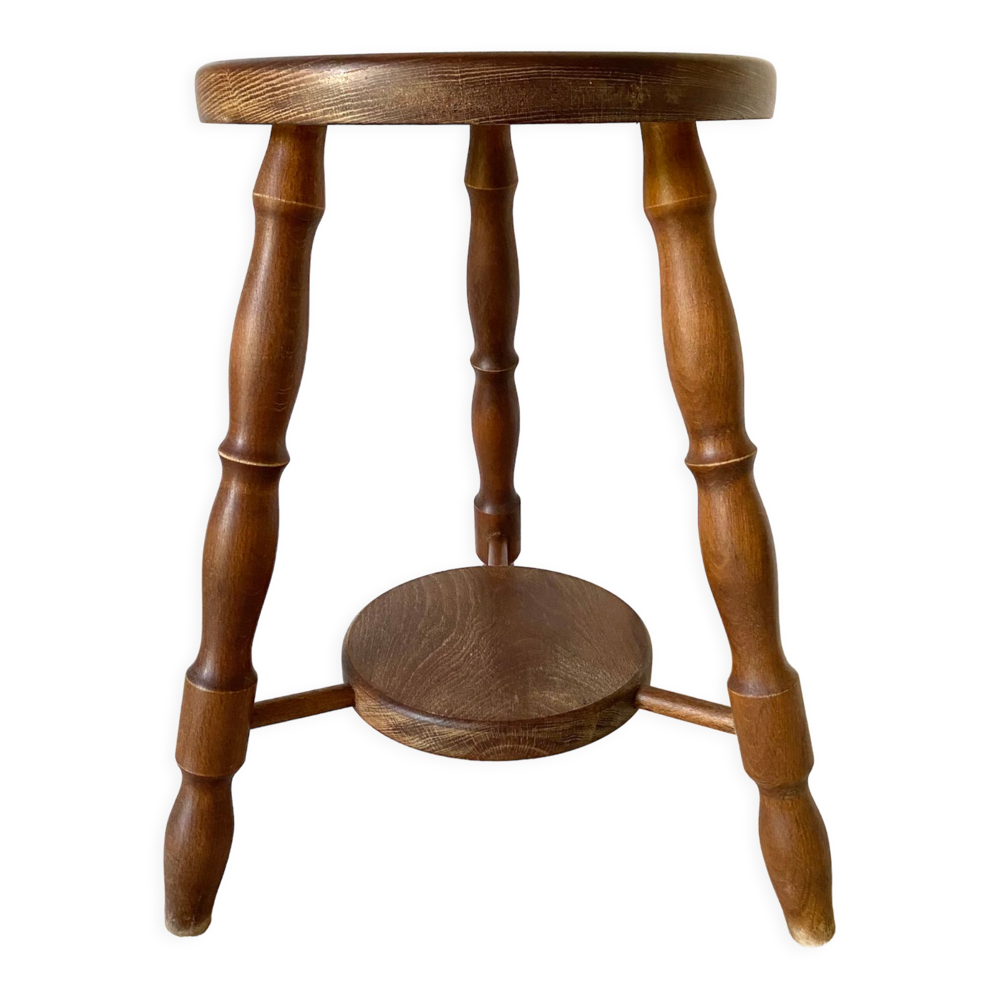 Vintage wooden tripod stool 2 trays