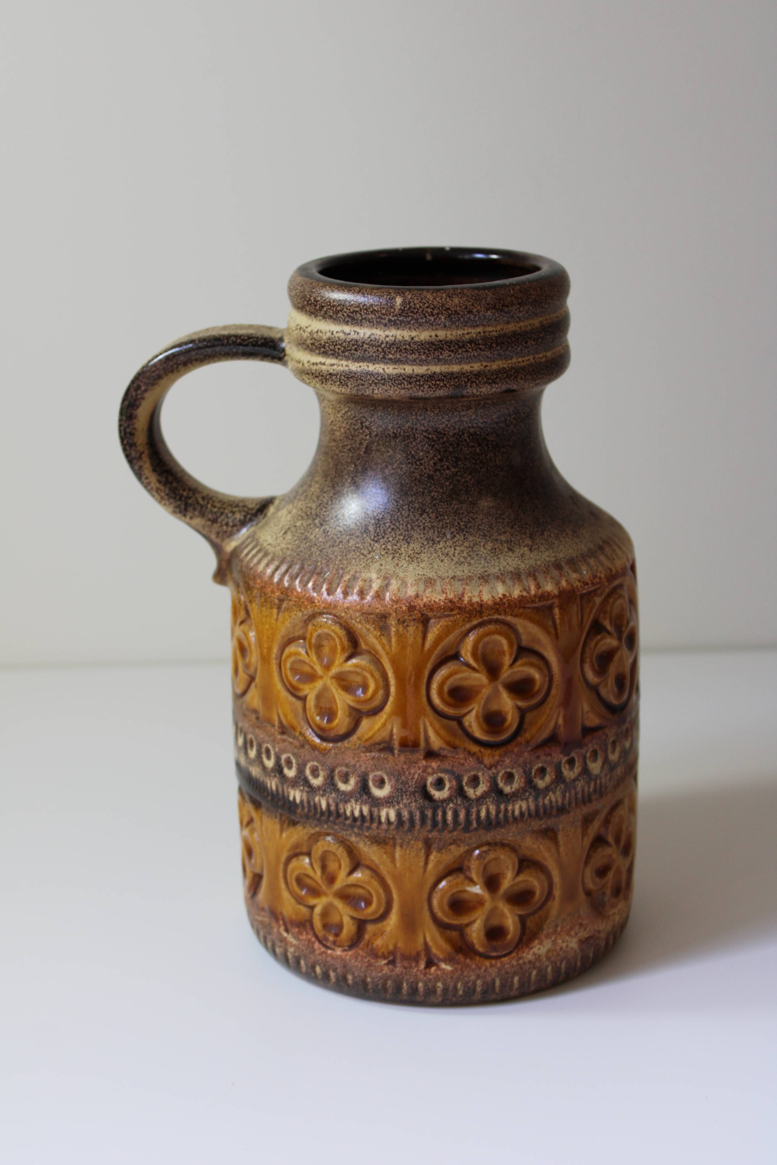 Vintage West Germany vase with handle and brown flowers