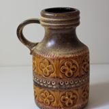 Vase West Germany à anse et fleurs marrons vintage