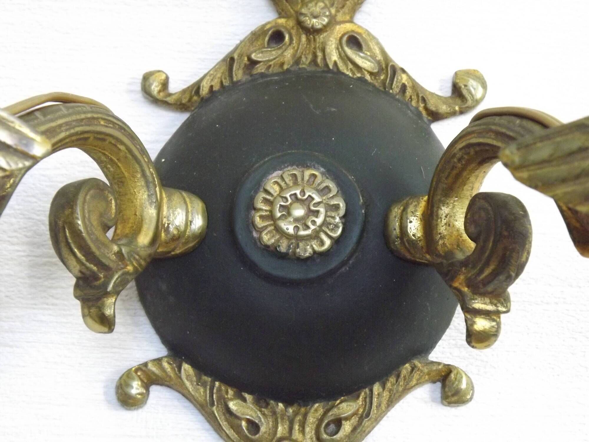 Pair Of Lucien Gau Style Double Swan Wall Lights With Opaque Glass Shades