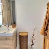 Wooden and cane storage basket with lid