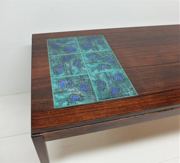 Table Basse Scandinave 1960, En Palissandre Et Carreaux De Céramique