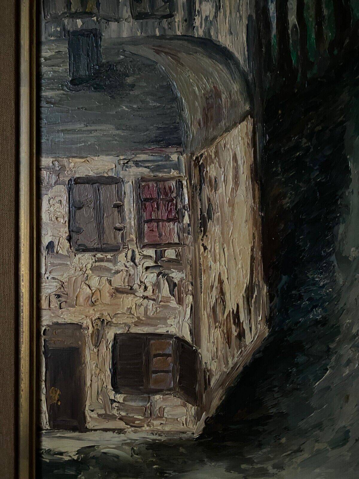 Oil on panel by Mick depicting a street at night 1965