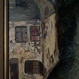 Huile sur panneau par Mick représentant une rue la nuit 1965