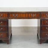 English style chesterfield desk with patina and a green leather top