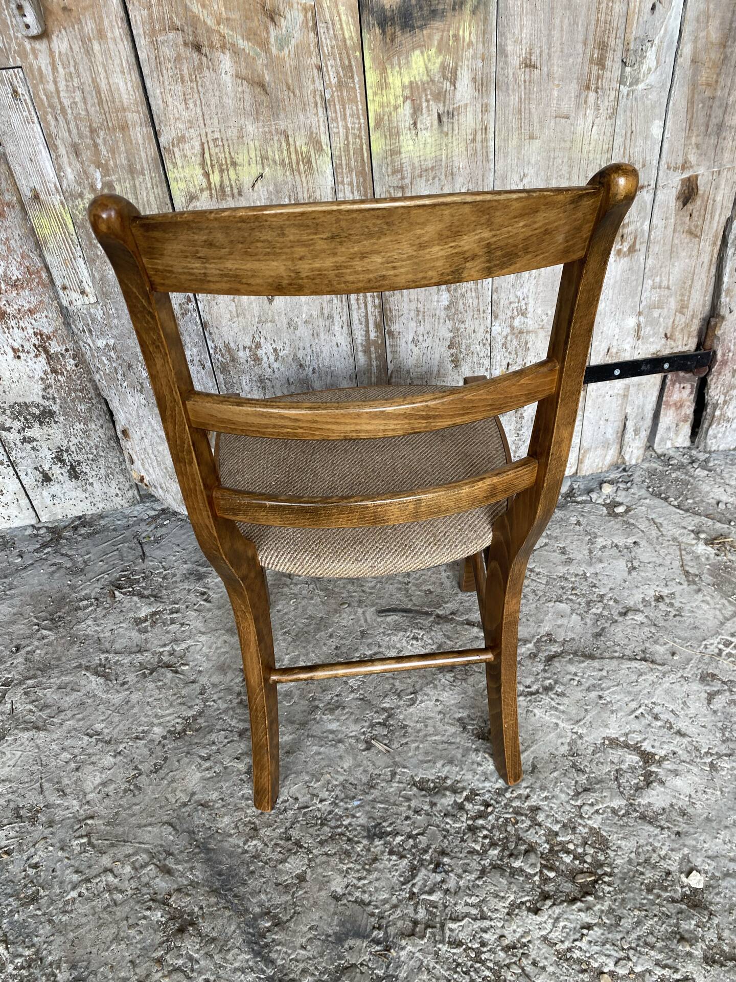 Set of 3 Antique BAUMANN Chairs Wood + Vintage Fabric Cushion Seat