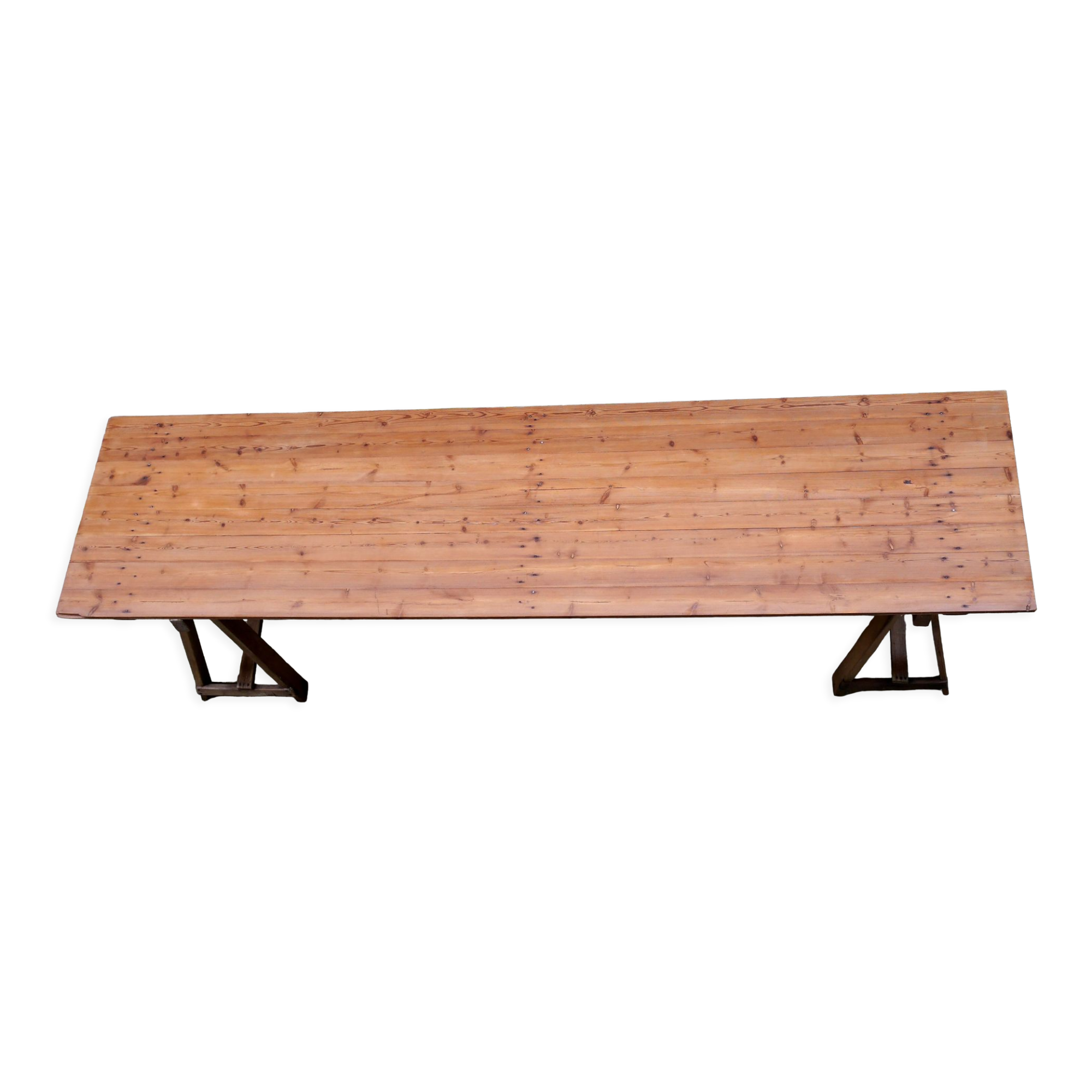 Table ferme guinguette en bois sur treteaux