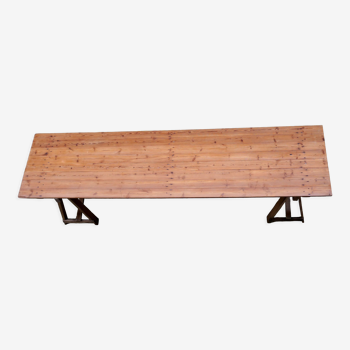 Wooden guinguette farmhouse table on treteaux