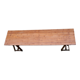 Wooden guinguette farmhouse table on treteaux