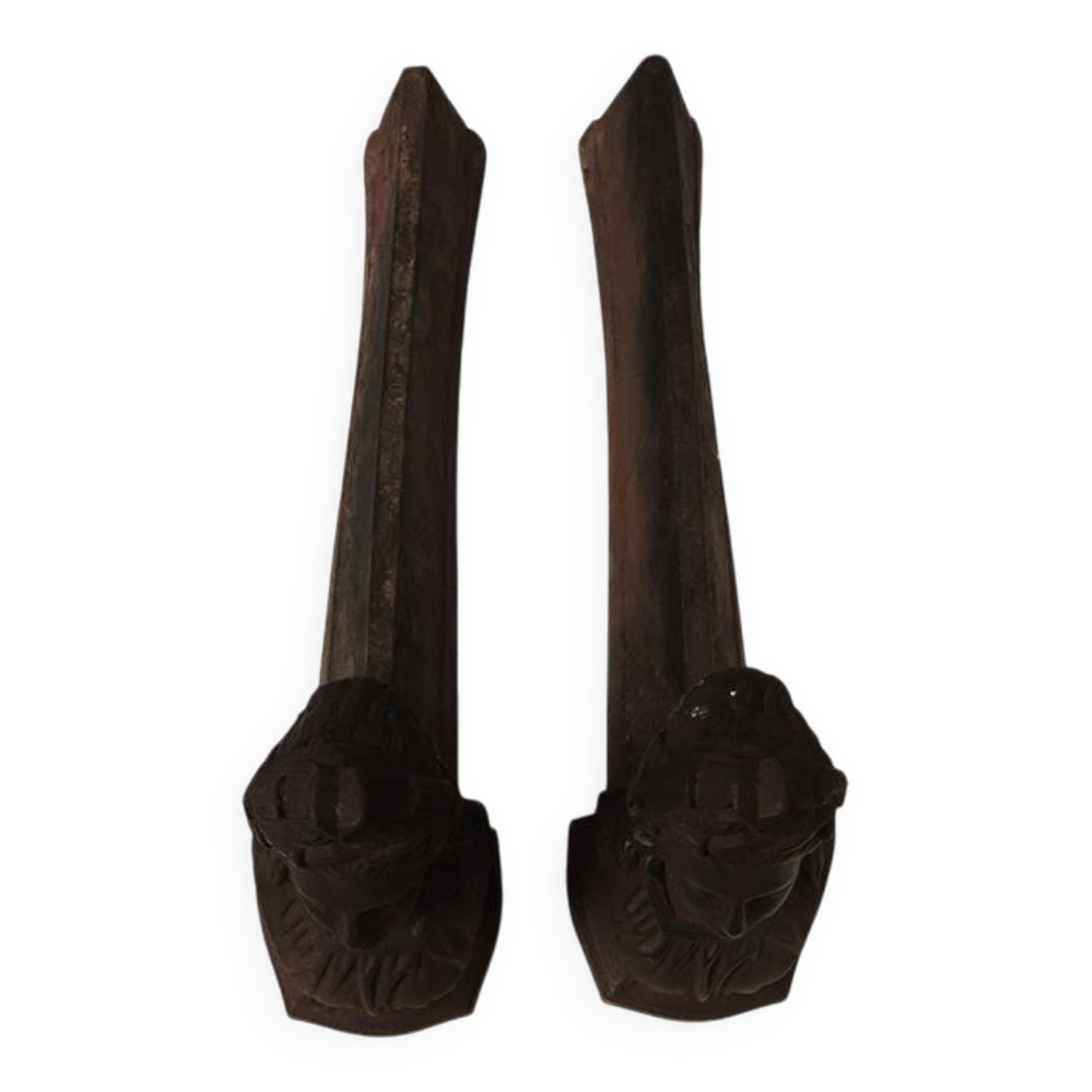 Antique Cast Iron Andirons: Bust of a Starry Woman