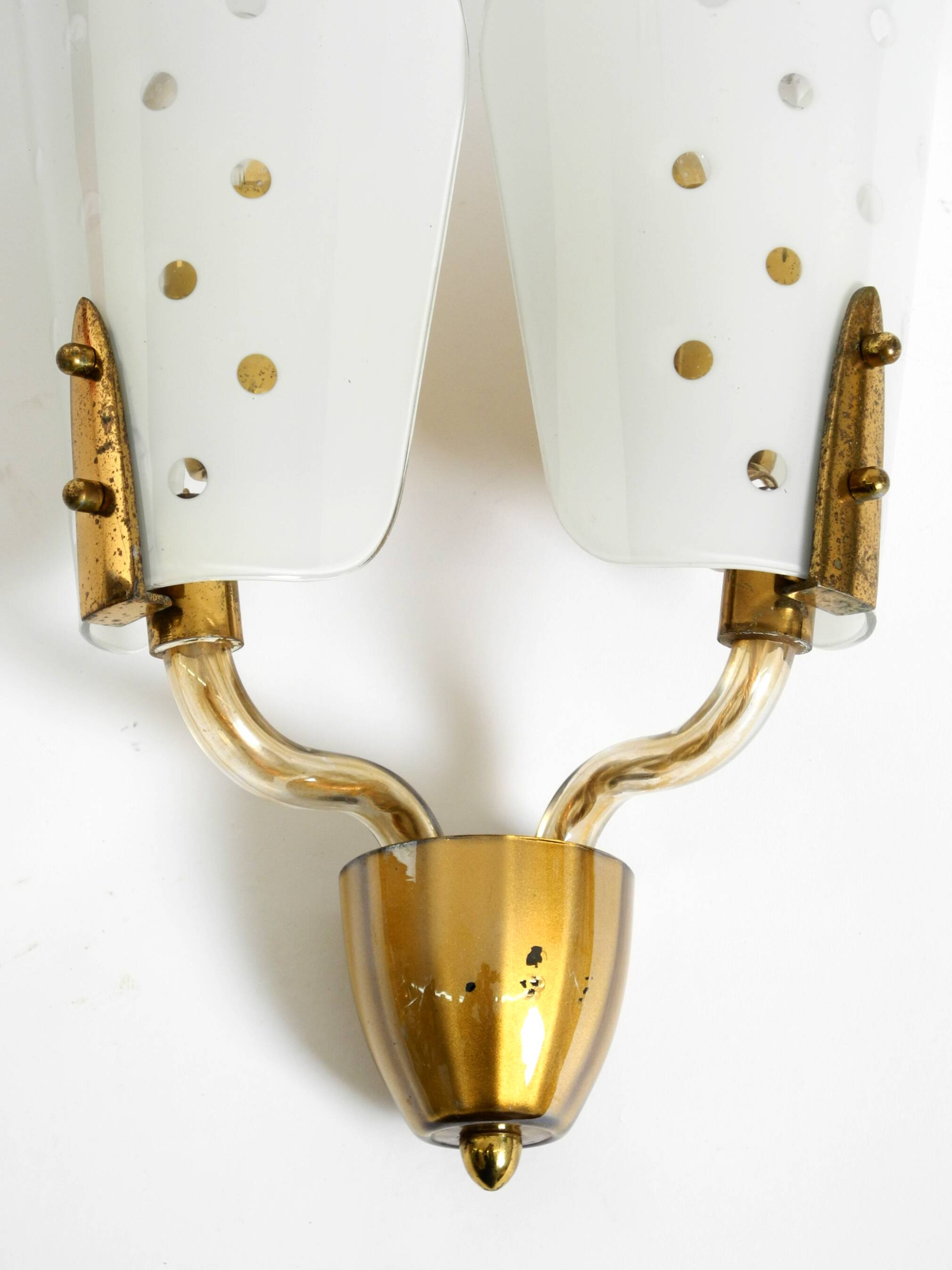 Beautiful large Mid Century Modern wall lamp made of brass and glass