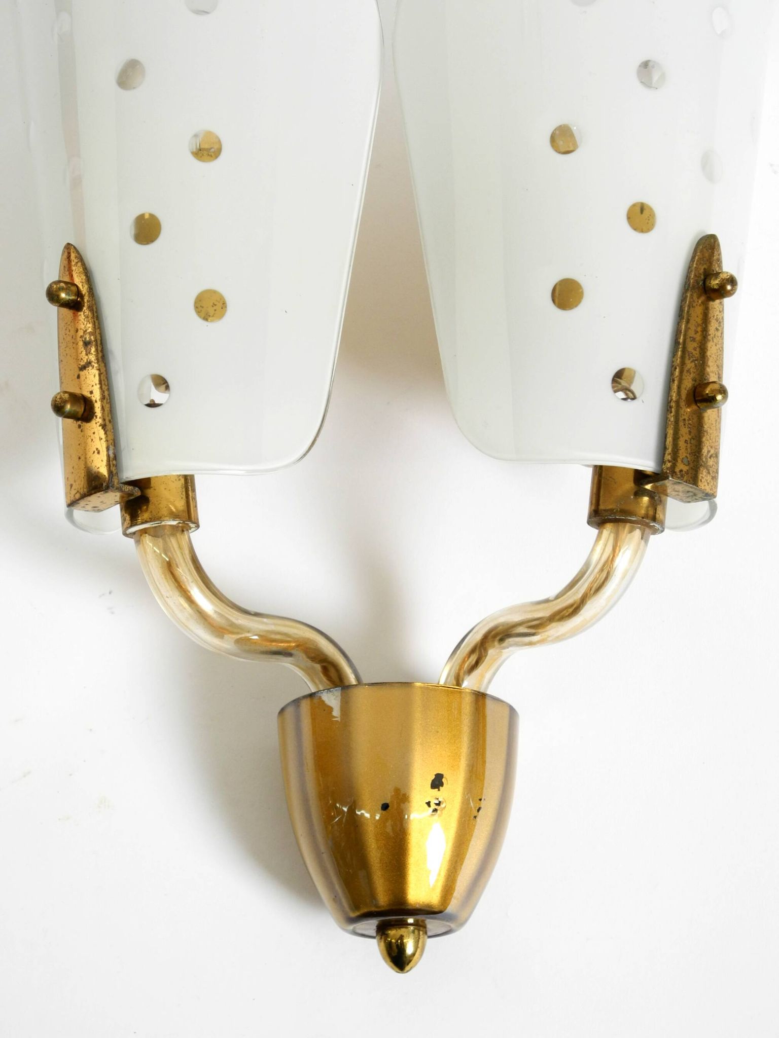 Beautiful large Mid Century Modern wall lamp made of brass and glass