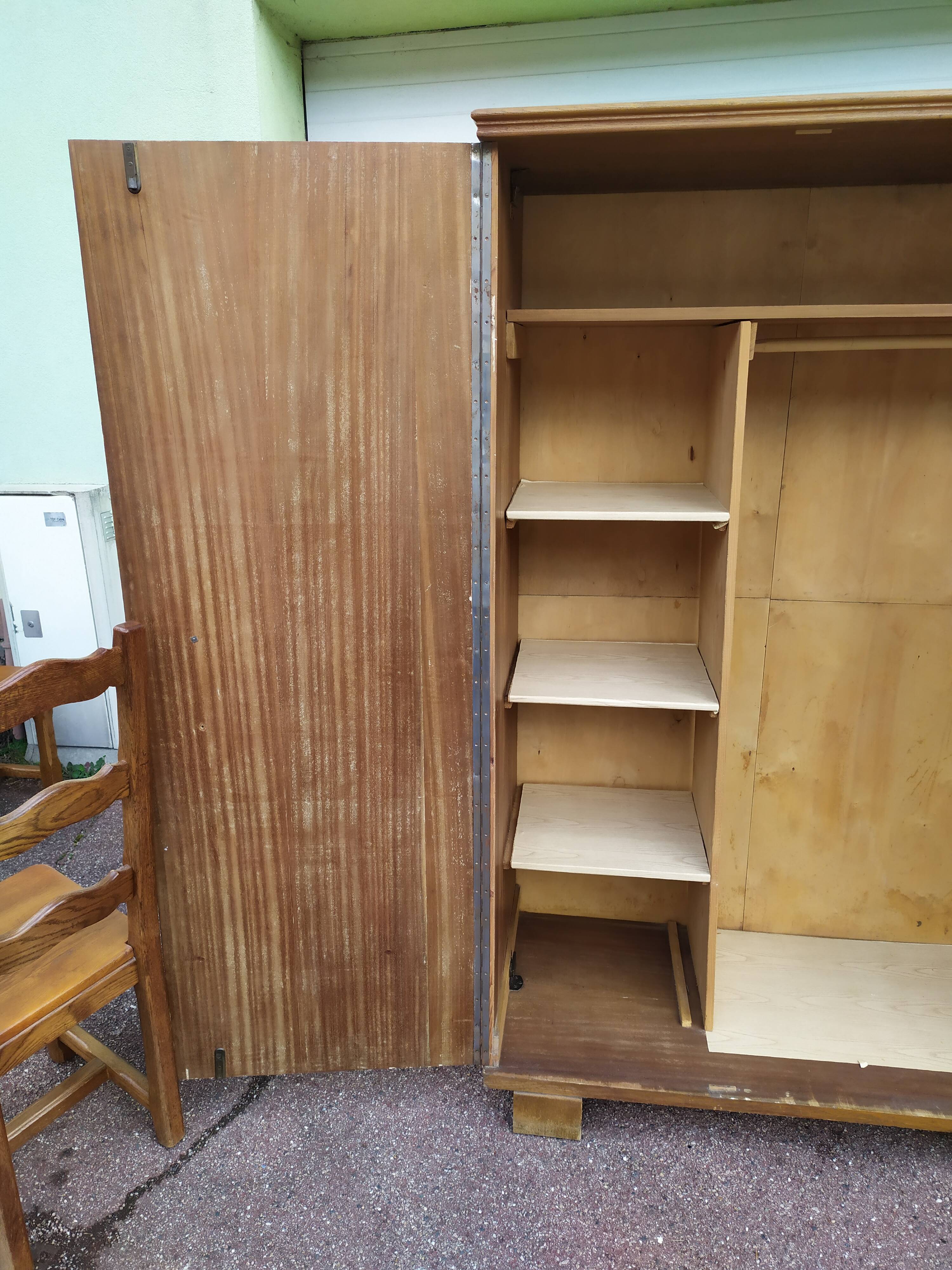 Wardrobe - wardrobe - Old - Wood - Floral Fabric - Artisanal