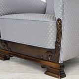 1950s, Danish armchair, furniture fabric, carved oak wood.