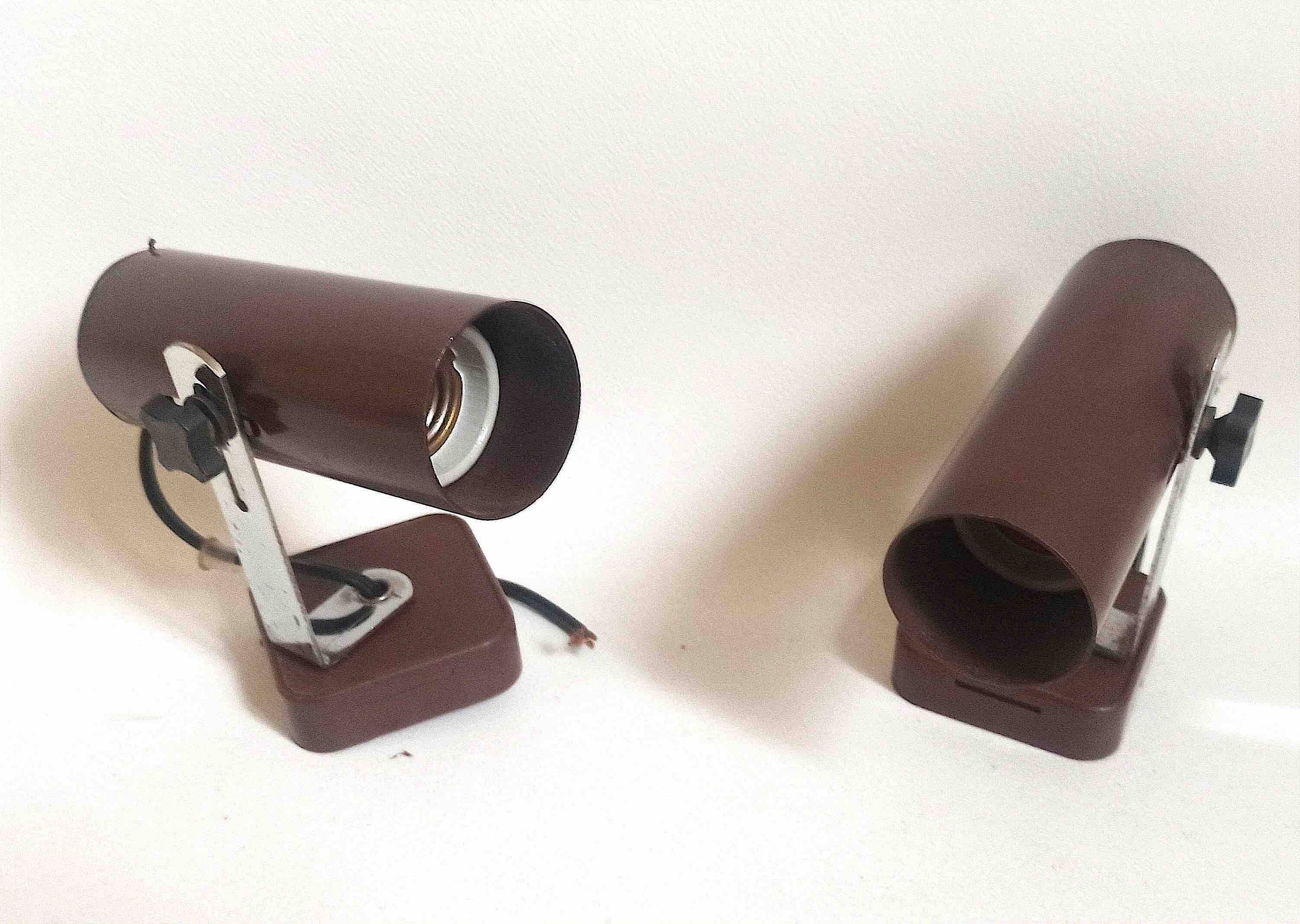 Pair of 70s dark brown adjustable wall lights