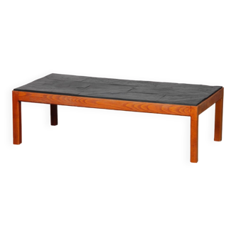 Vintage coffee table in wood and slate, 1970