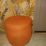 Pouf art deco in suede fabric color orange wooden legs