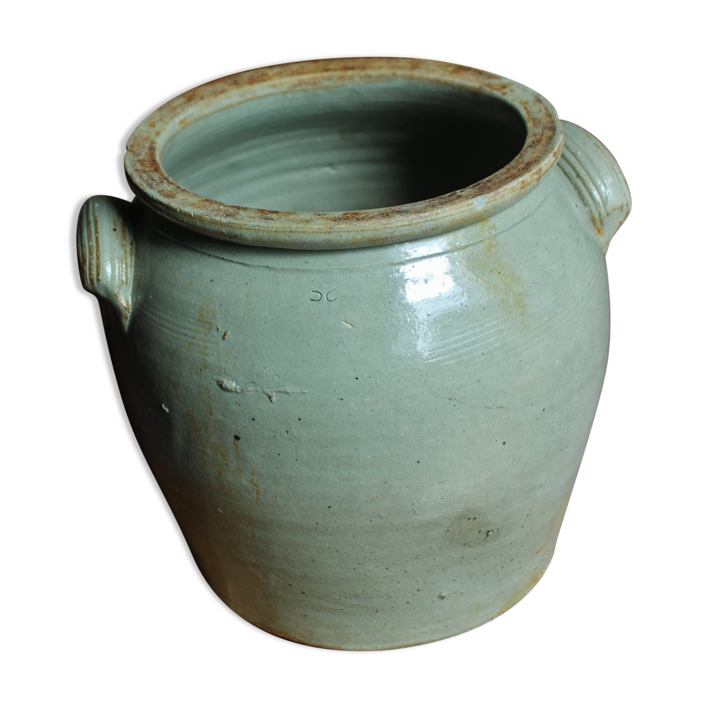 Large Grey Glazed Sandstone Pot Two Handles
