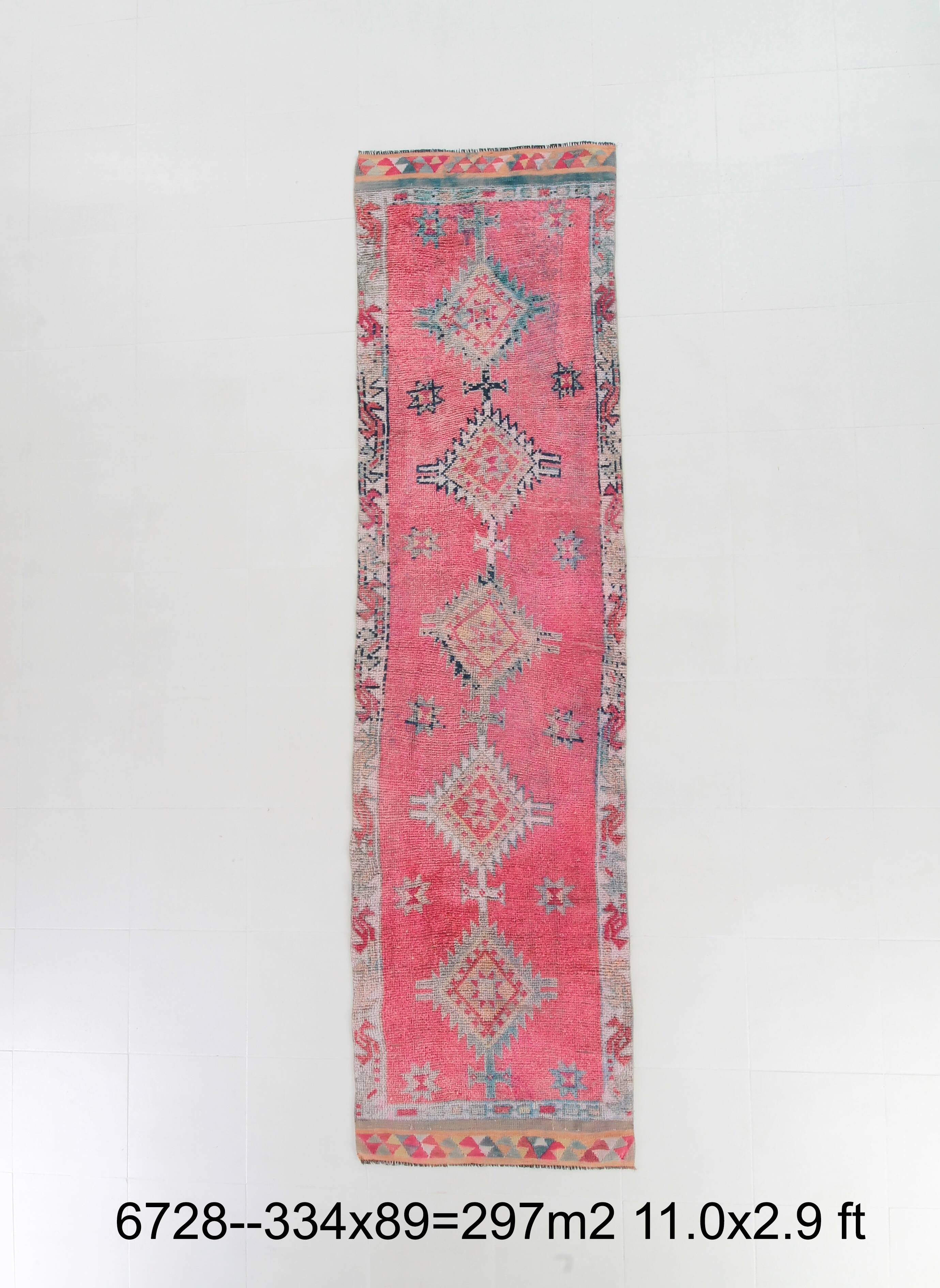3x11 soft pink retro vintage runner rug, 89x334cm