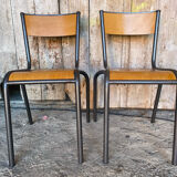 Pair of Vintage Style MULLCA Model 510 Grey Metal + Wood Chairs