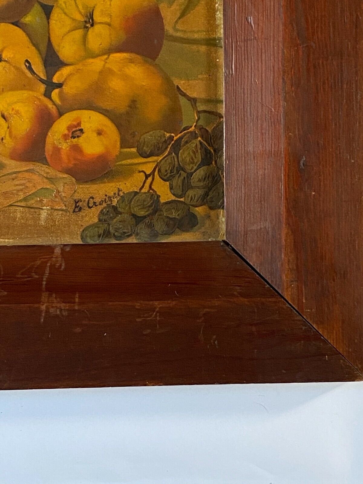 Oil on panel e croizet still life with apples grapes late nineteenth century