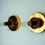 Pair of “cocoon” wall lights, resin and pine, italy, 1970