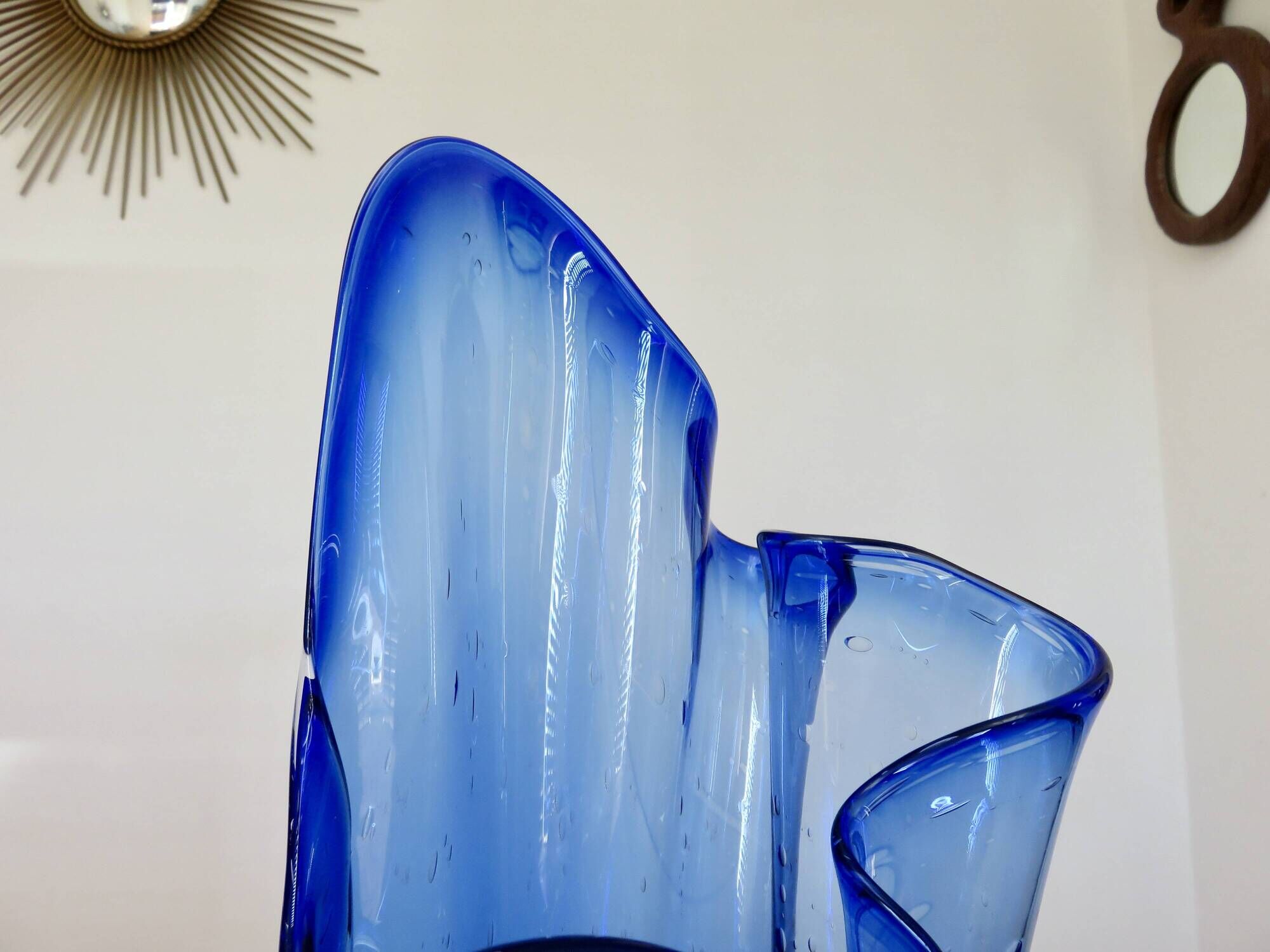Large "handkerchief" vase in blown cobalt blue glass, 1960s.
