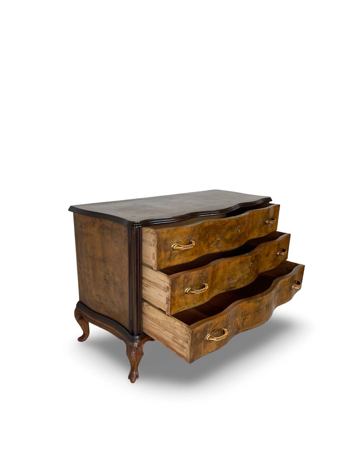 Commode italienne Art déco en loupe de noyer, années 1940-50