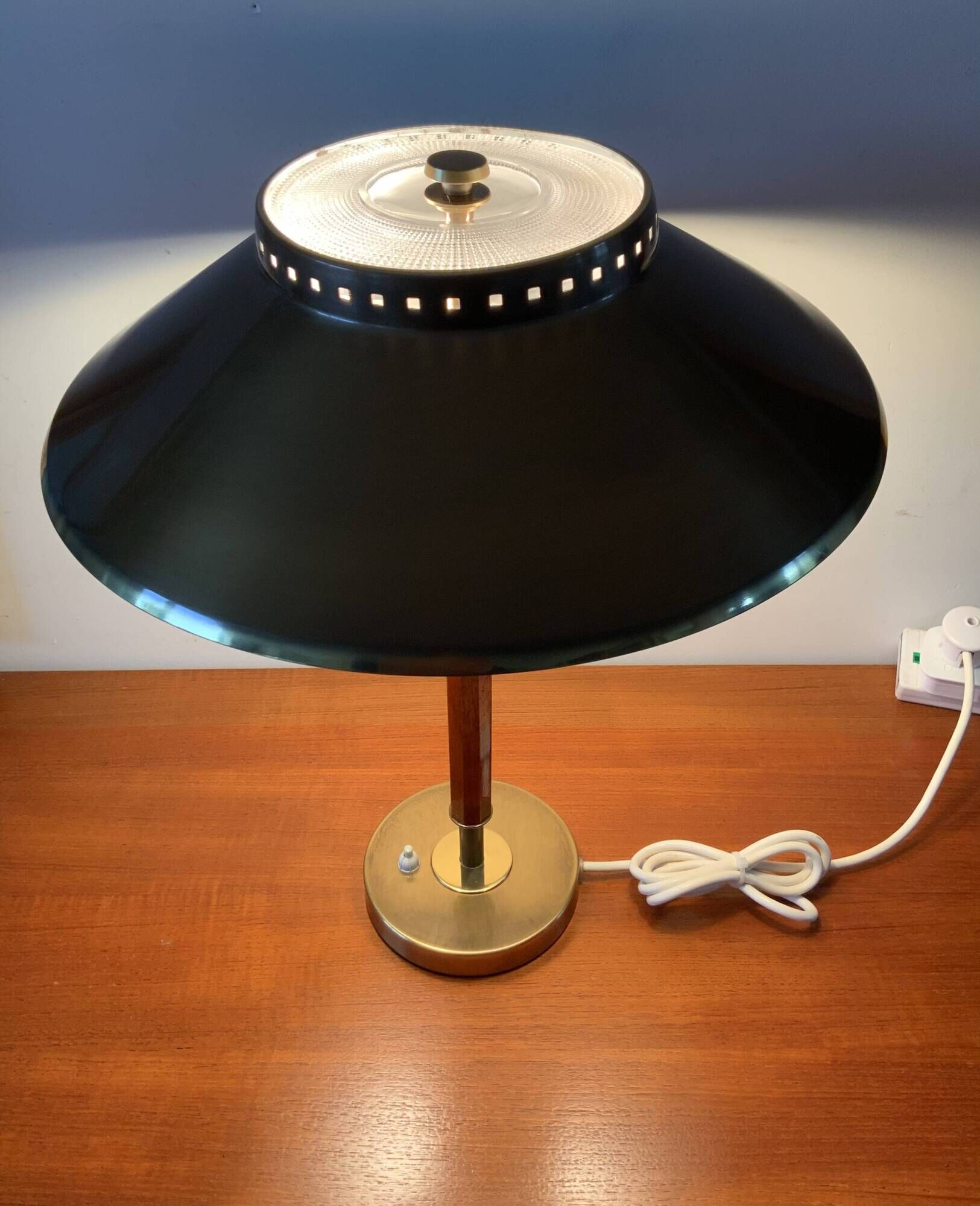 Rare Vintage Brass And Teak Table Lamp Borden's Boras Model 8445, 1940's