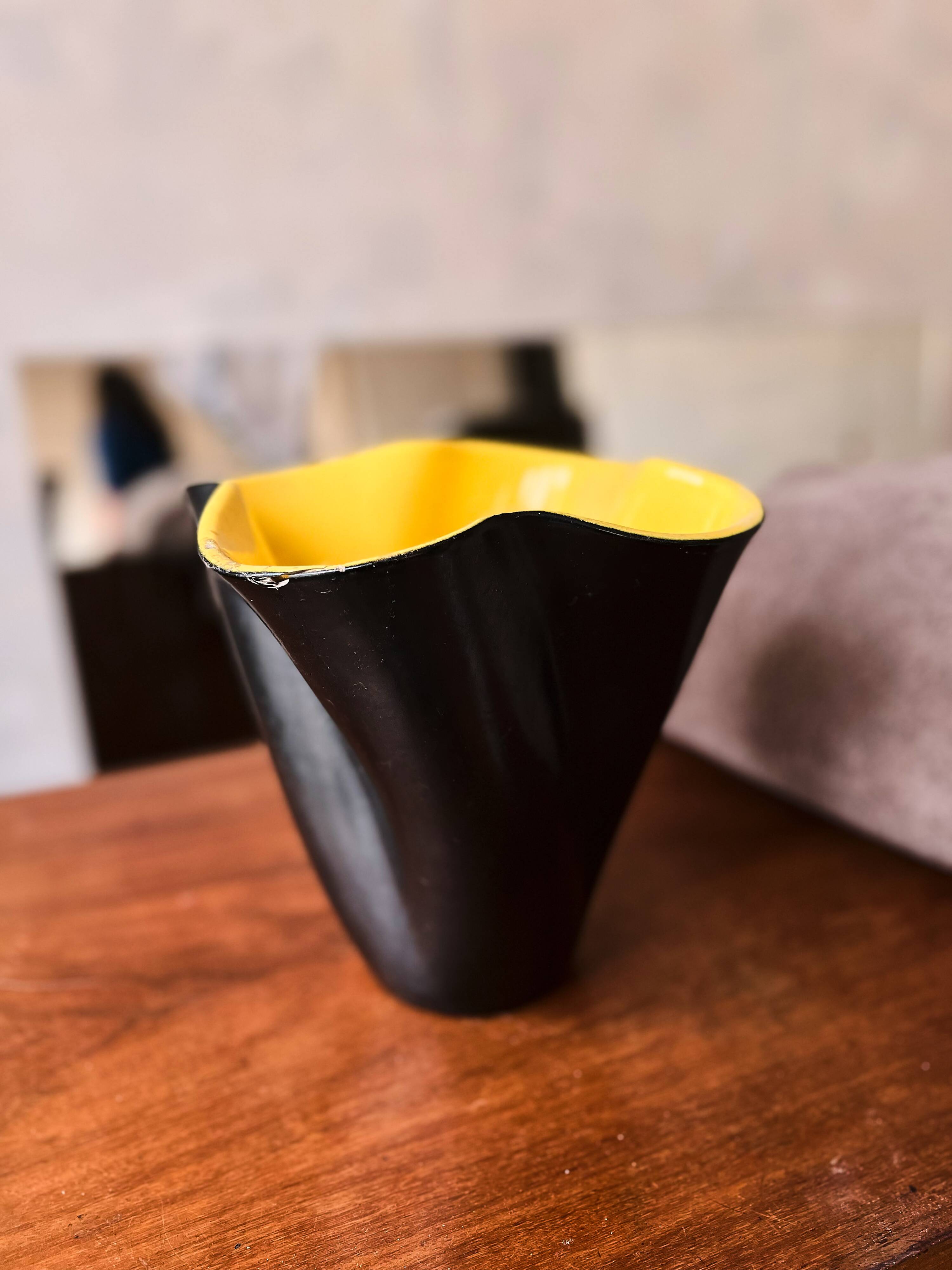 20th Century Elchinger Yellow And Black Vase