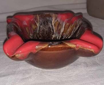 Vallauris Ashtray Signed – 1970s Ceramic – Organic Shape Red & Enamel
